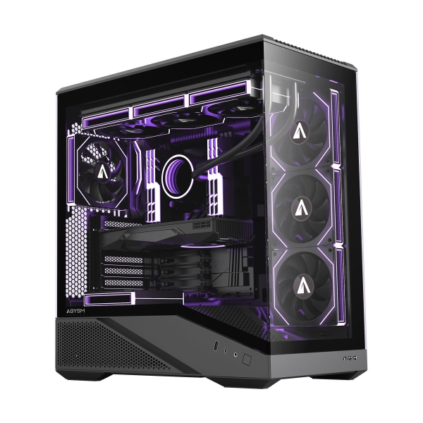 Abysm arian frame a400 black caja torre atx, itx, micro atx - lateral y frontal cristal templado - 3.5” y 2.5” - usb-a, usb-c y audio - 4 ventilador argb instalados - soporta refrigeracion liquida