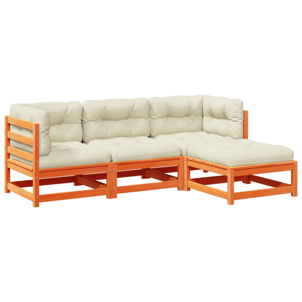 vidaXL Set de sofás jardín 4 pzas con cojines madera pino marrón cera