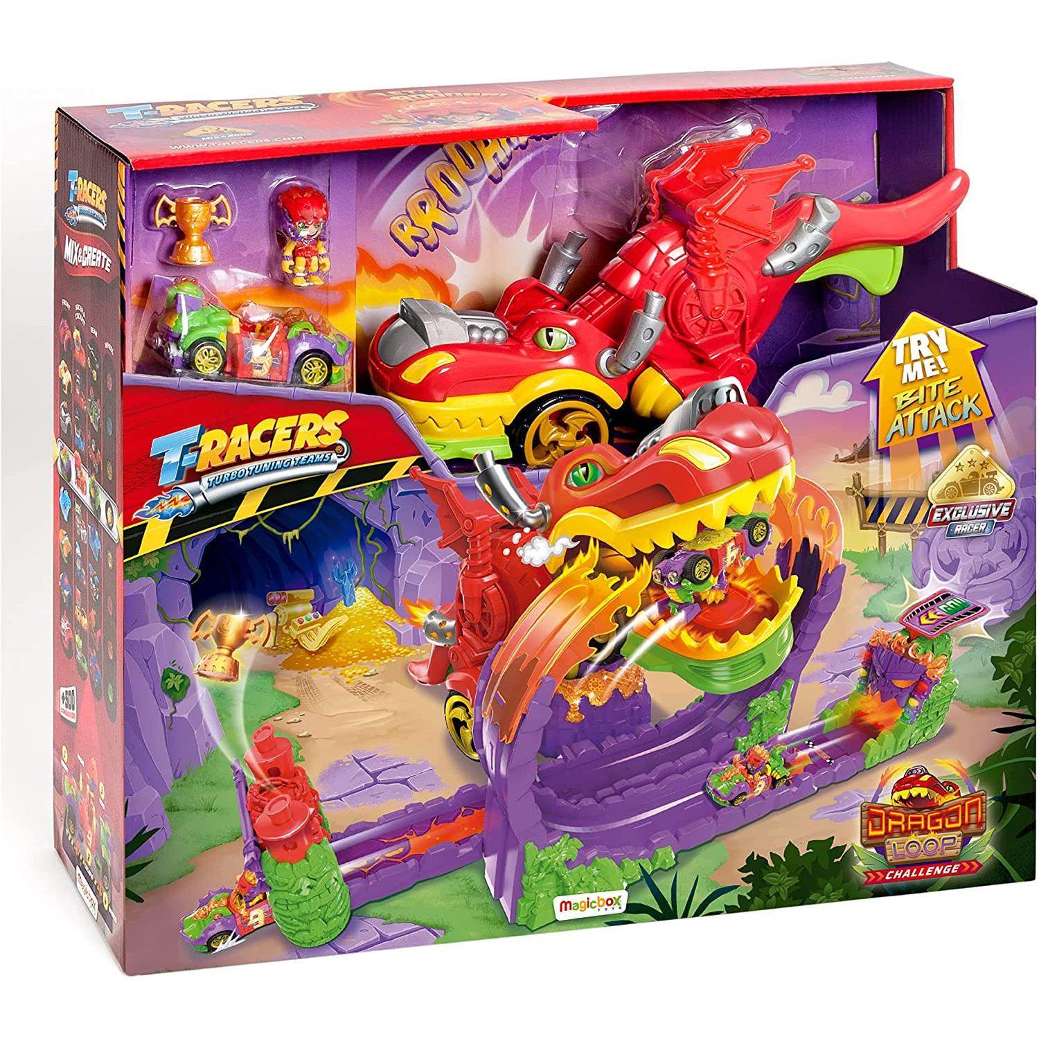 Tracer T-RACERS Dragon Loop - Pista de Coches de Juguete con Figura de Dragón y Vehículo Exclusivo