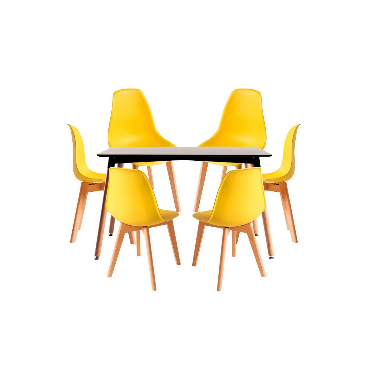 Regalos Miguel - Conjuntos de mesa y sillas - Conjunto Mesa Tower Rectangular 120 x 80 cm Negra y Pack 6 Sillas Kelen - Amarillo