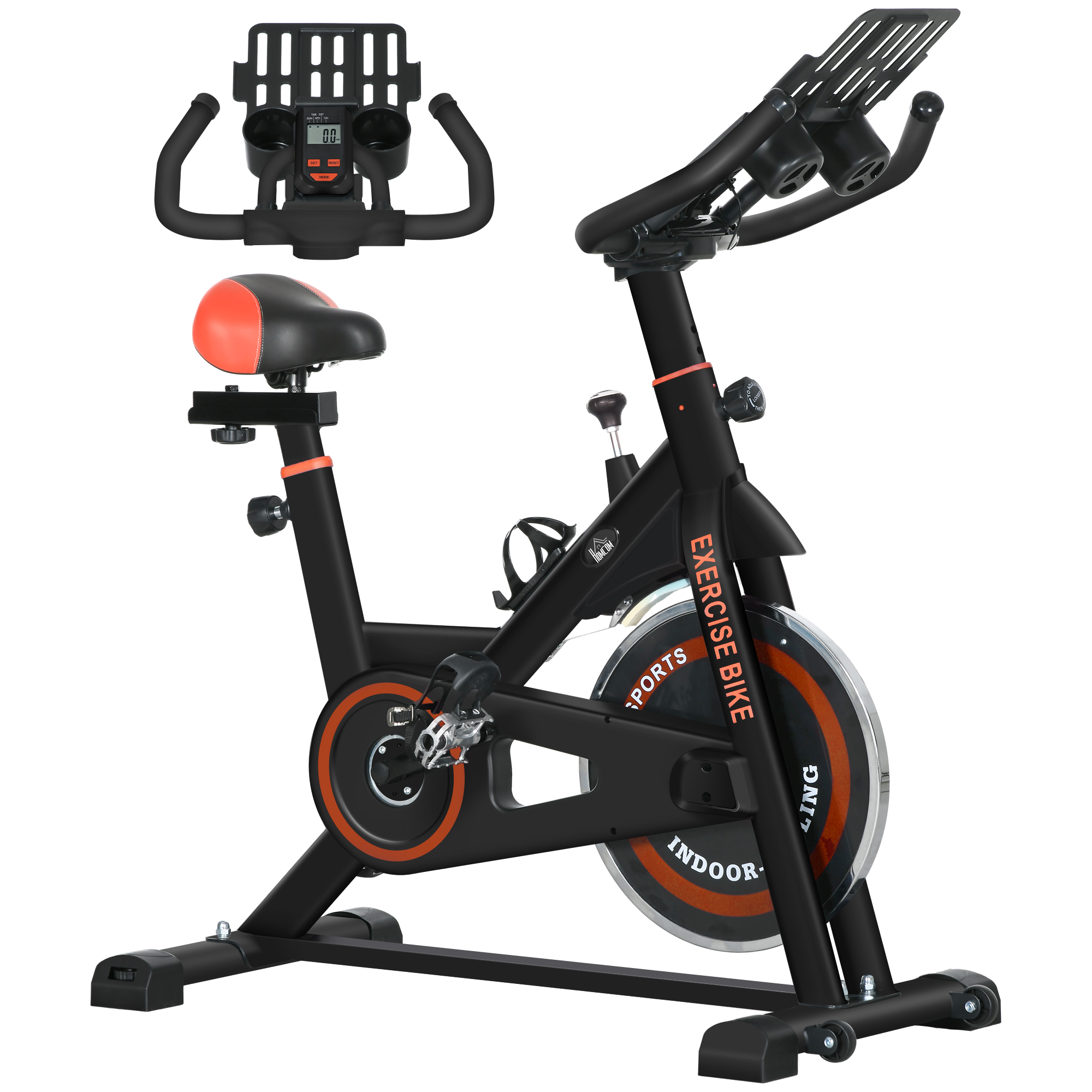 HOMCOM Bicicleta Estática con Resistencia Regulable Bici Estática Bicicleta de Fitness con Volante de Inercia 8 kg Pantalla LCD Manillar y Asiento Ajustable para Casa Gimnasio Rojo