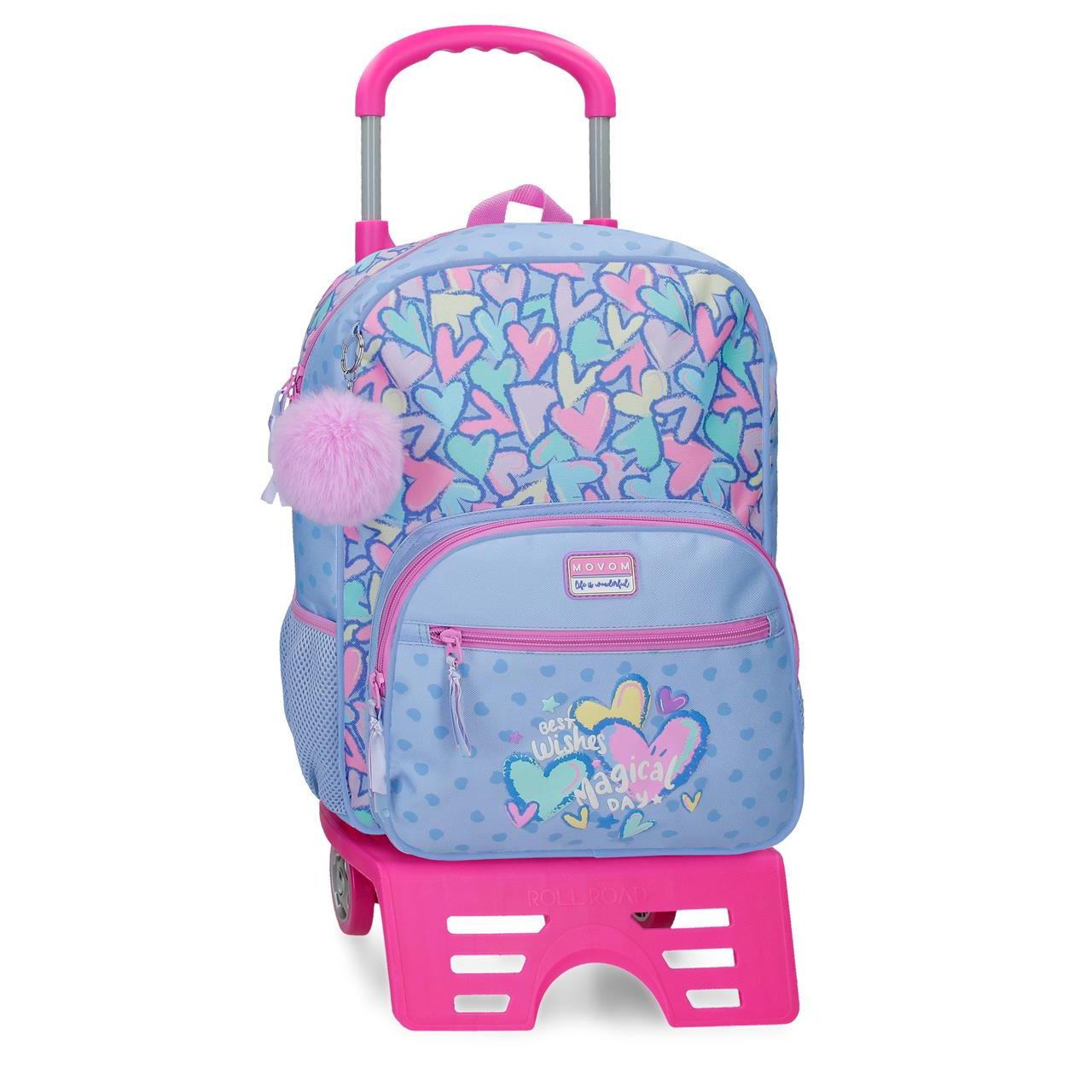 Mochila escolar con carro Movom Best Wishes 30x38x12cm Lila