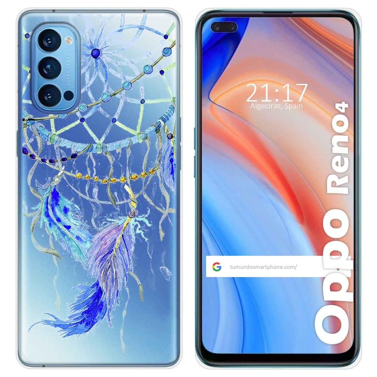 Tumundosmartphone Funda Gel Transparente para Oppo Reno 4 5G diseño Plumas Dibujos