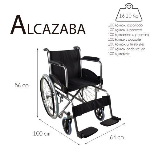 Silla de ruedas, Plegable, Ruedas grandes, Ligera, Ortopédica, Negro, Alcázar