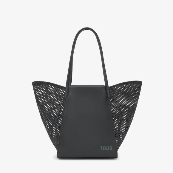 Tous - Bolso tote Capazo medio 2002438751 con diseño trapezoidal y laterales perforados de poliuretano negro para uso diario