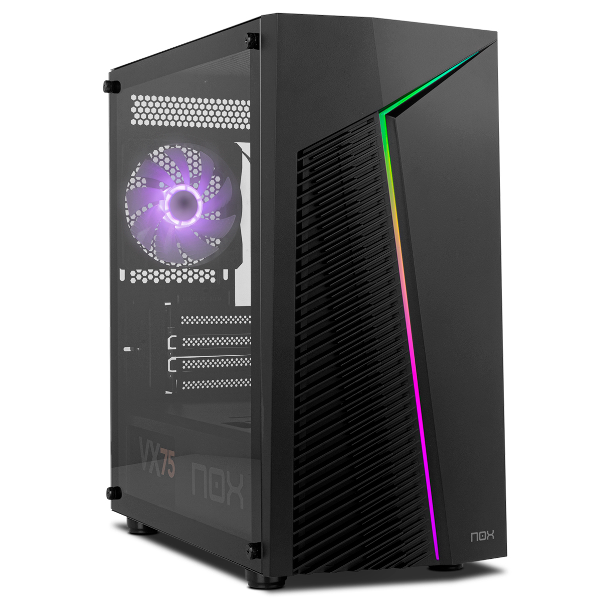 NOX XTREME PRODUCTS INFINITY ZETA - Minitorre M-ATX/ITX ARGB Rainbow dinámica, Panel Lateral Cristal Templado, Espacio para 6 ventiladores, Compatible Tarjeta gráfica hasta 310mm, USB 3.0, Negro