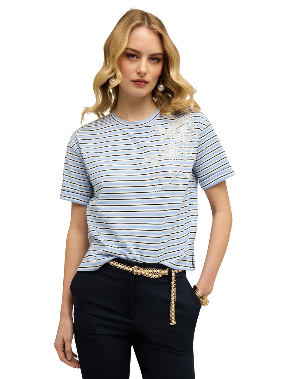 Motivi - Camiseta de rayas con bordado floral