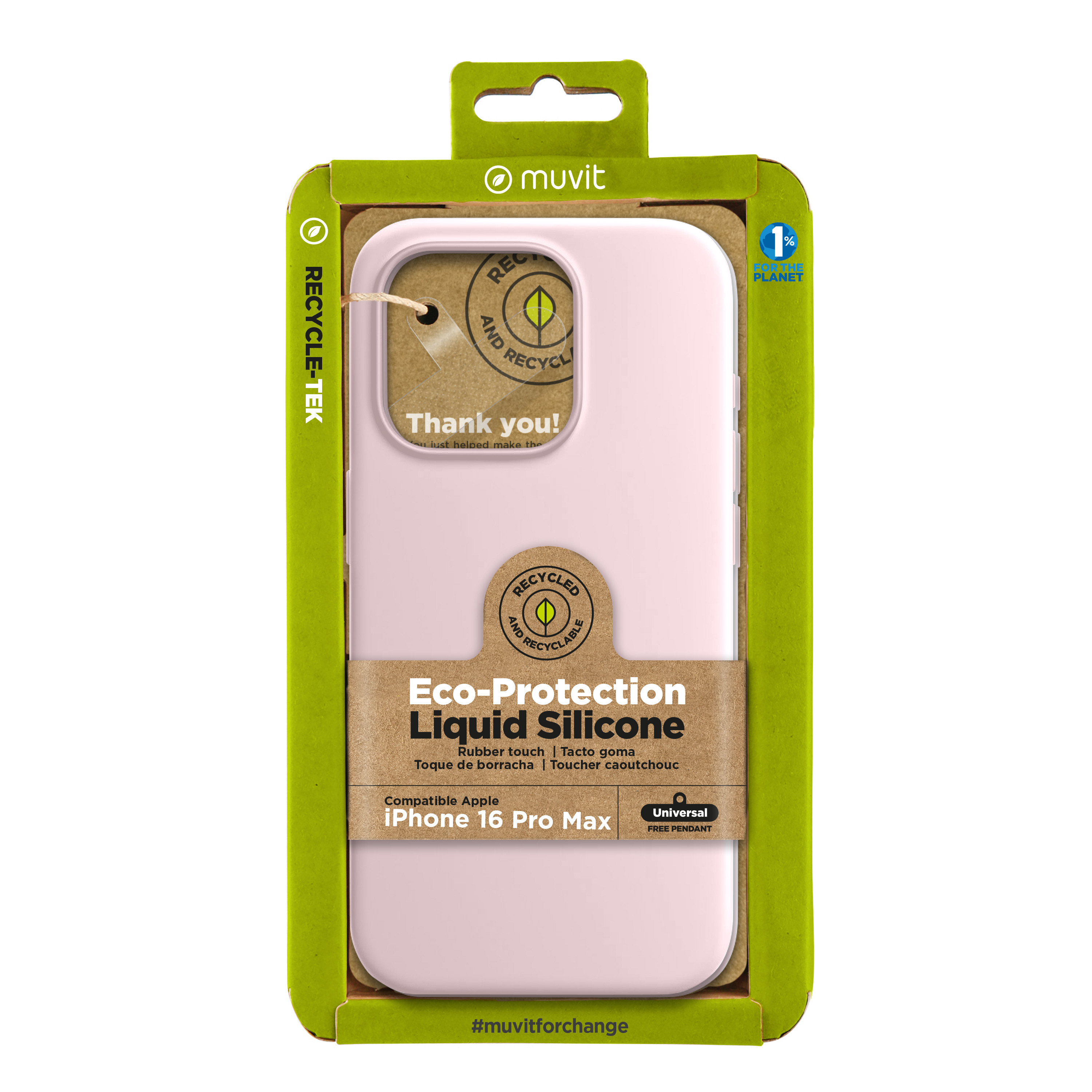 muvit for change funda recycletek Liquid Silicone compatible con Apple iPhone 16 Pro Max rosa