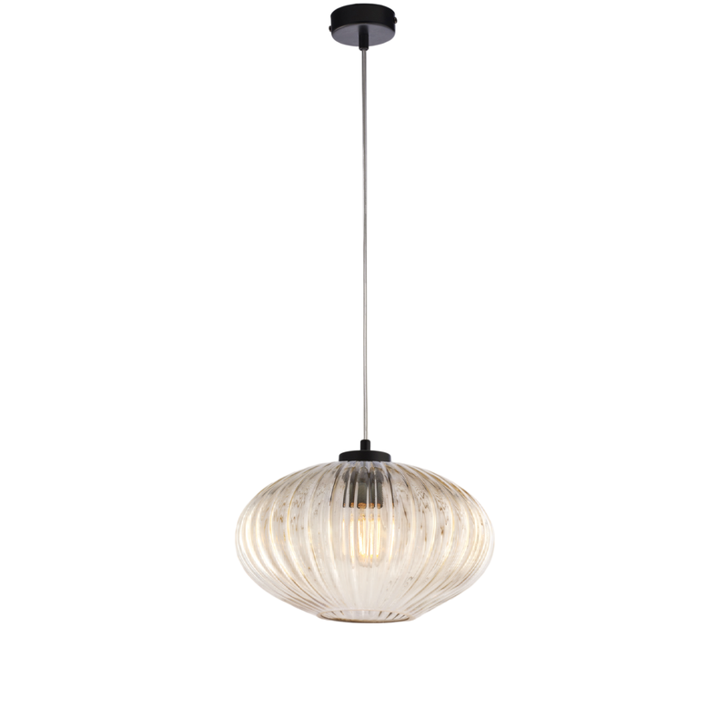 Lámpara colgante Ginger negra con cable orientable y difusor de cristal ámbar con relieve - Belight