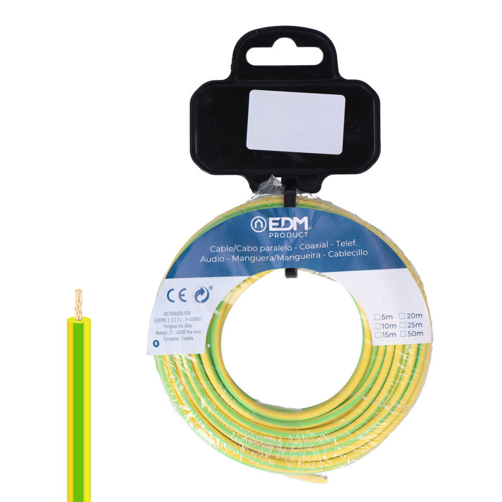 CARRETE CABLECILLO FLEXIBLE 6mm BICOLOR LIBRE DE HALÓGENOS 25m