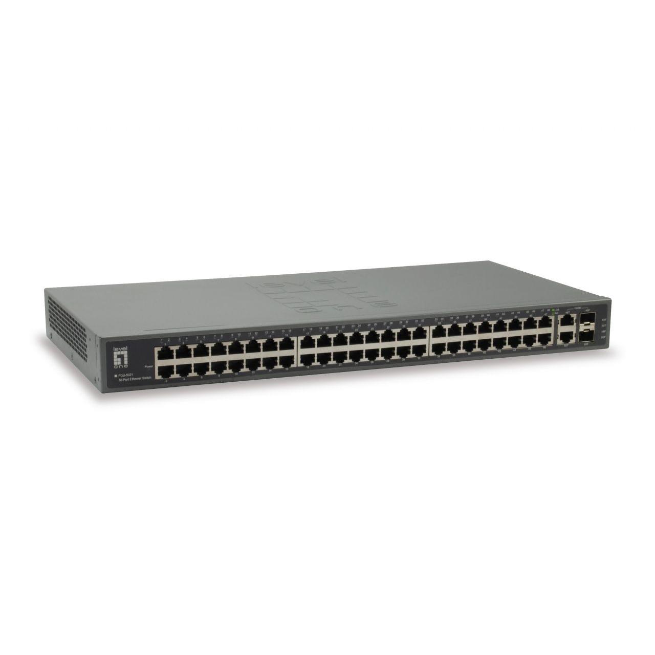 HUB Switch puertos 48 Fast Ethernet y 2 Gigabit RJ45/SFP LEVELONE FGU-5021 Fast Ethernet (10/100) Gris