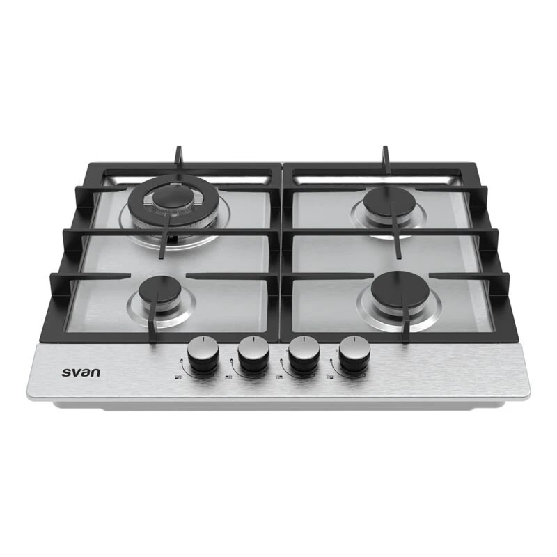 Placa a Gas 59cm SVAN SGW4600X  | 4 Zonas, Butano, Inox, Superficie Acero inoxidable, Fuego 12cm, Forja, Auto ignición, 8500W