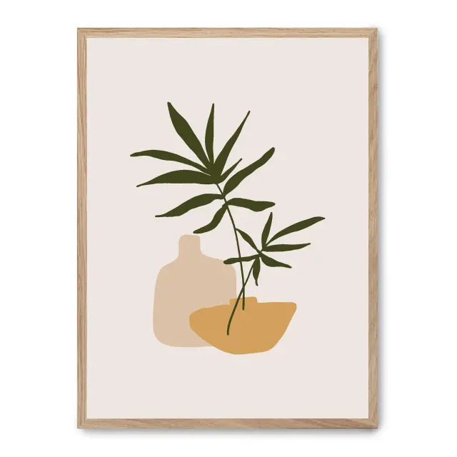 Cuadro green vase 30x40cm, Póster impreso en papel de primera calidad de 180gr, montado sobre marco de madera MDF acabado roble., Arte - Pinturas