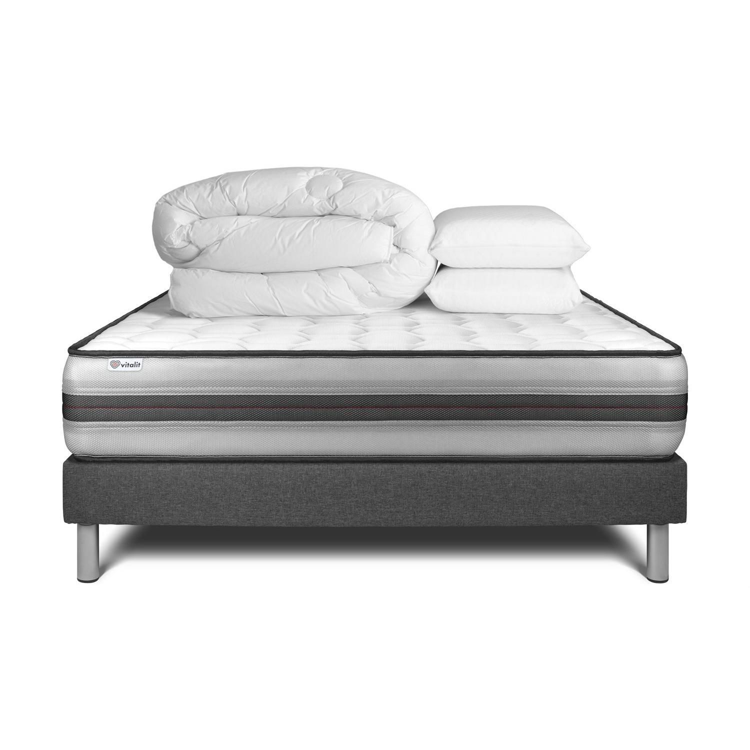 Pack cama completa - Colchón 140x190cm + Somier con láminas (en kit) + 2 almohadas + Edredón - Vitalpower Recover