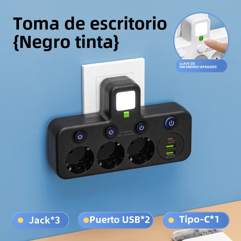 EU AC Plug Power Strip Wall Mounted Independent Switch Multitap Socket Network Filter With USB Charging Network Filter Adapter