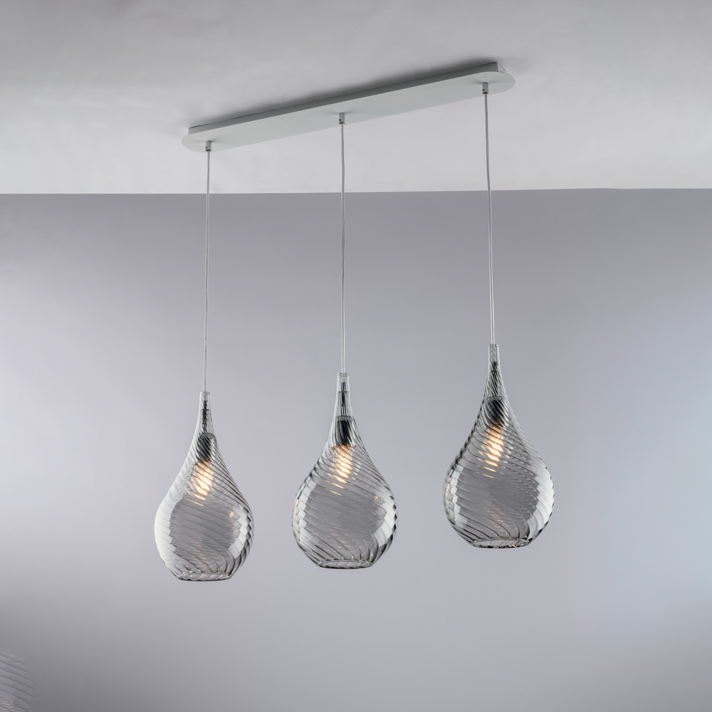 Carril moderno araña Pluvia Metal gris Fumè 3 luces E27
