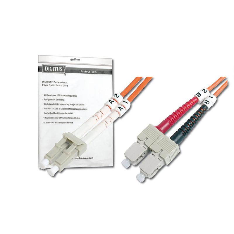 DIGITUS DK-2532-01, Cable De Fibra Óptica OM2, 1 m, LC a SC, Dúplex, 1 Gbit/s, Cable LAN De Fibra Óptica Multimodo MM, Tipo De Fibra: 50/125 µ, Naranja (Orange)