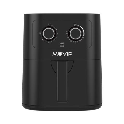 Muvip - Muvip Freidora Aire Caliente 4.5 Litros - Cocina con hasta 80% menos de grasa - Control de tiempo y temperatura - Olla antiadherente - Potencia 1600W - Capacidad 1200gr - Temperatura regulable 0-200ºC - Temporizador 1-60min - Color Negro