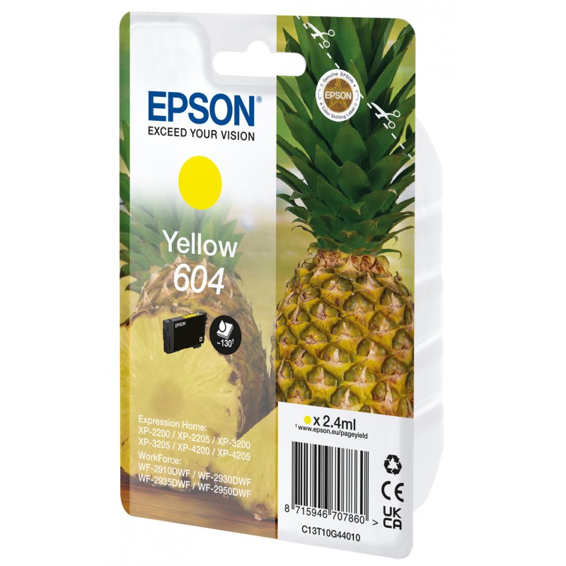 Epson - 604 cartucho de tinta 1 pieza(s) Original Rendimiento estándar Amarillo - C13T10G44020 C13T10G44020