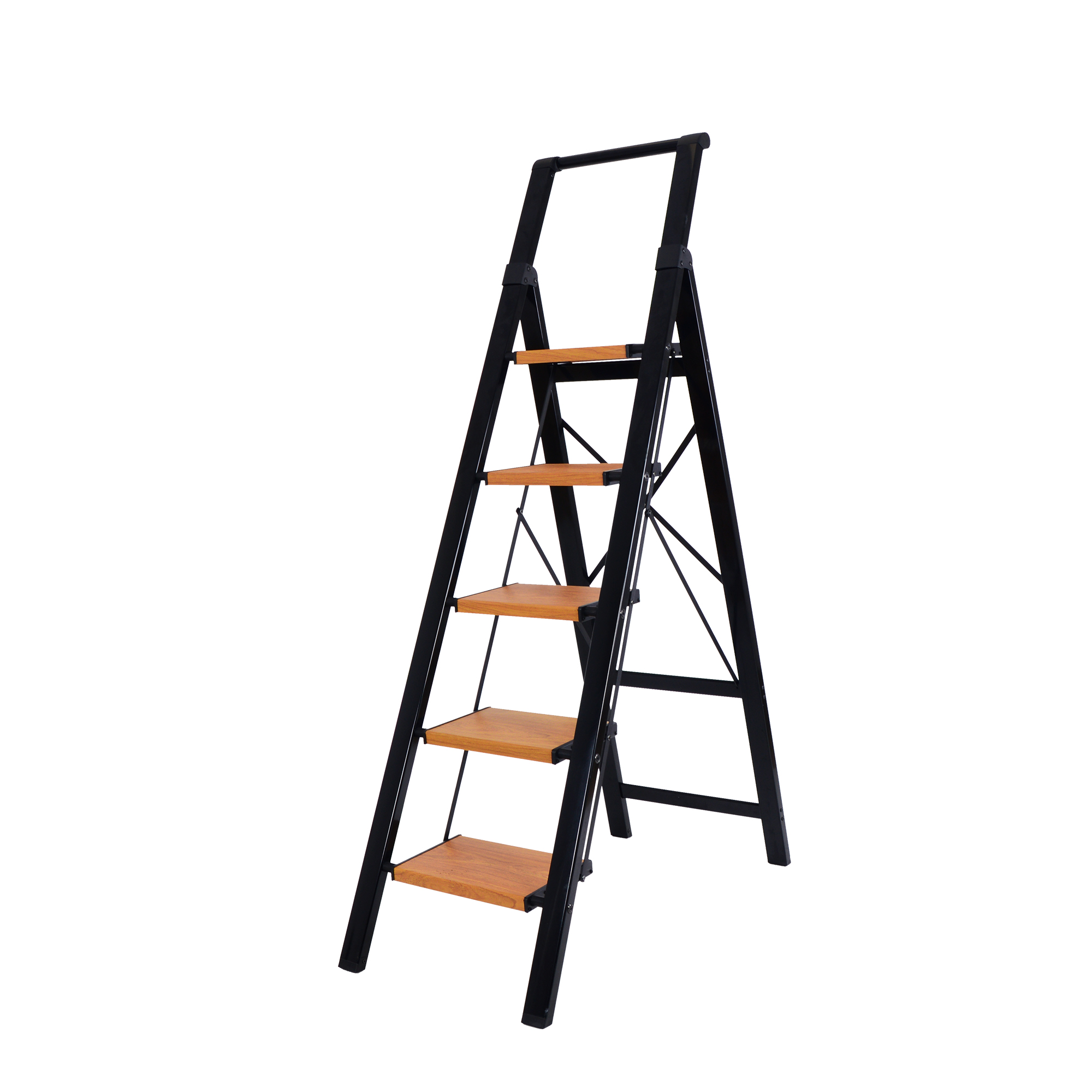 Escalera MAYA - Escalera domestica de aluminio. 5 peldaños (negro-madera)