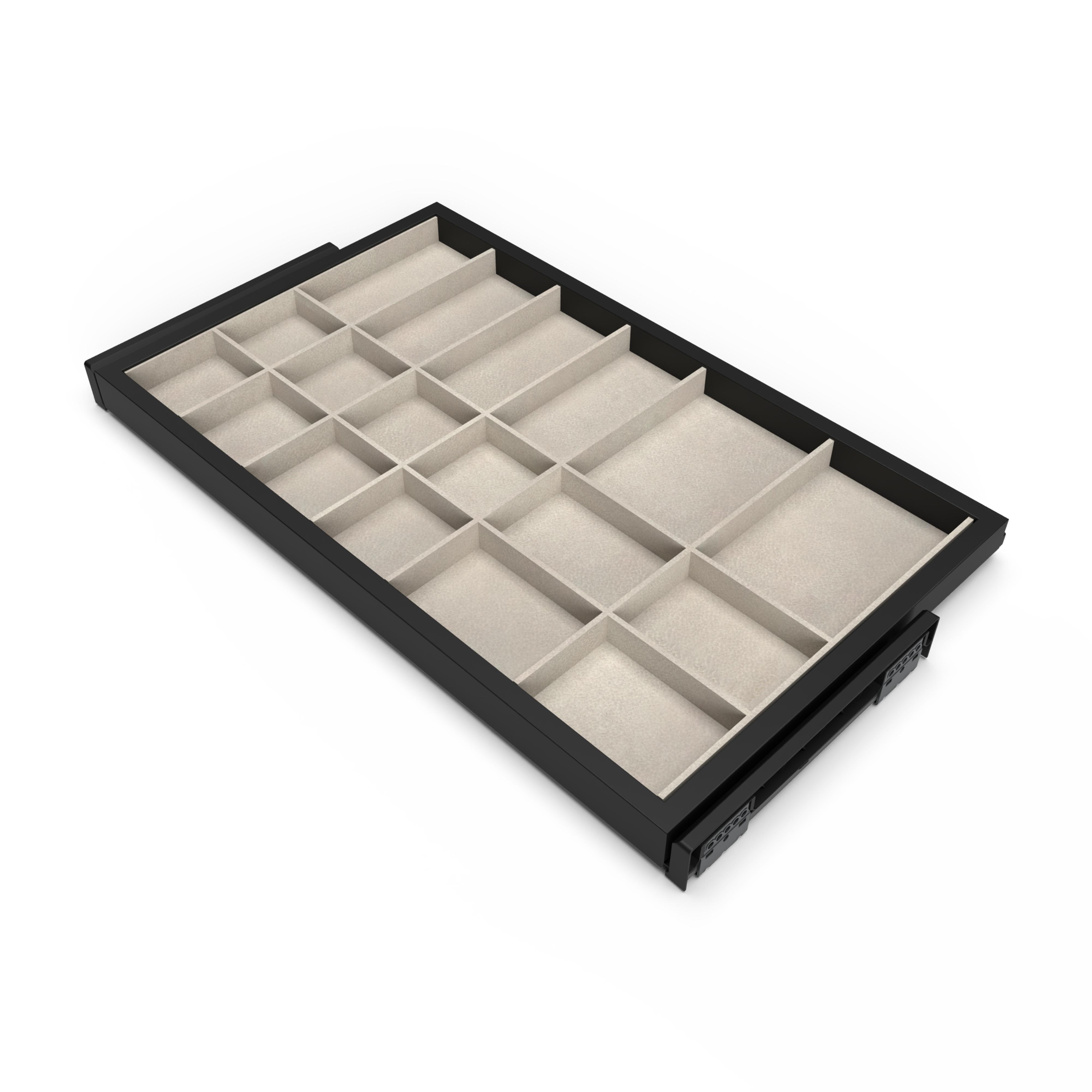 Kit de cajón organizador y bastidor de guías con cierre suave para armarios, regulable, módulo 800mm, negro texturizado y gris piedra