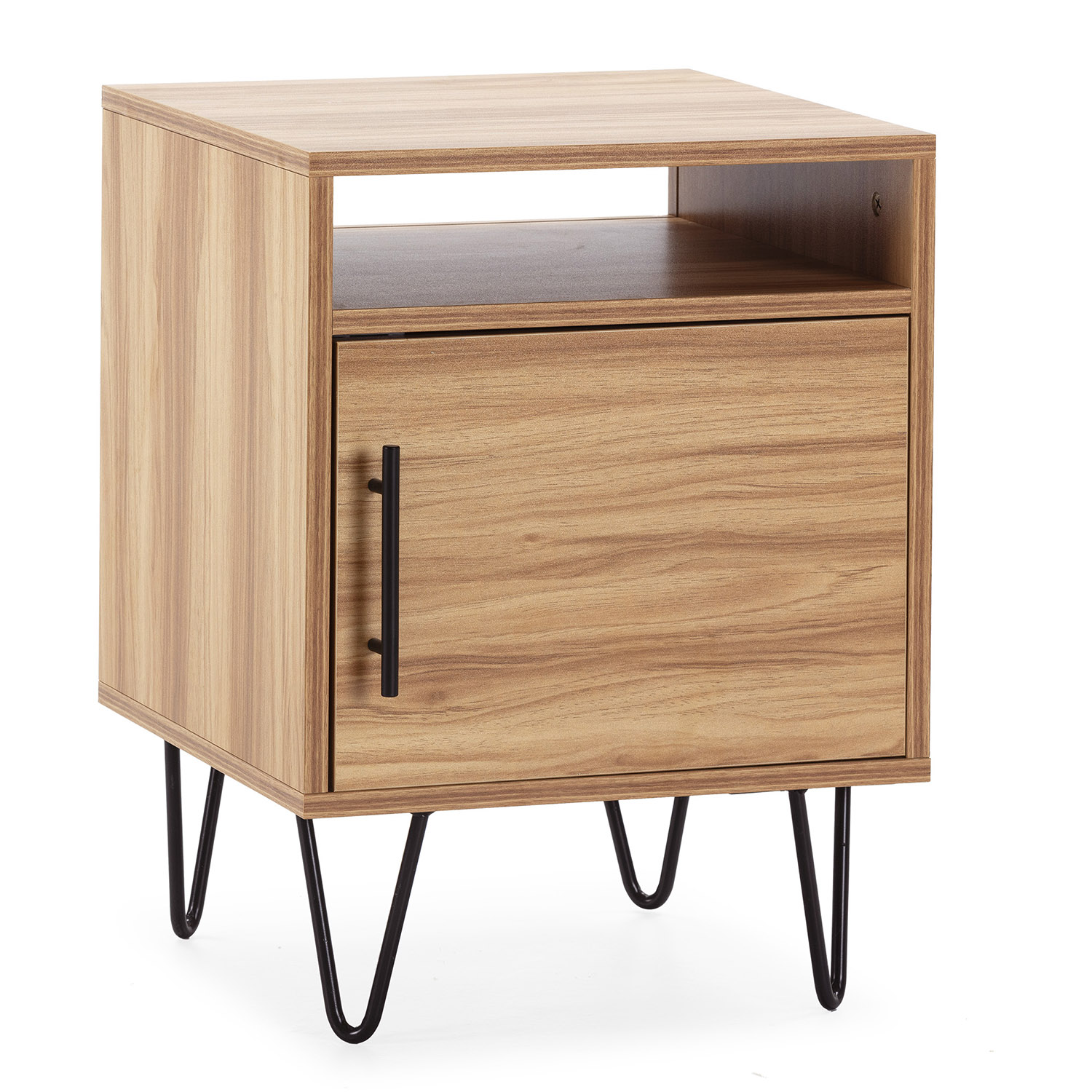 VS Venta-Stock Mesita de noche Alma 1 puerta color madera, pies metálicos