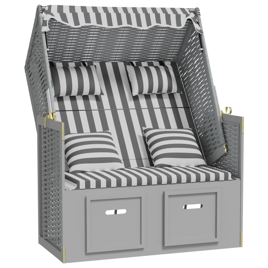 Vidaxl Silla Strandkorb con Cojines, Ratán Sintético, Madera, Gris