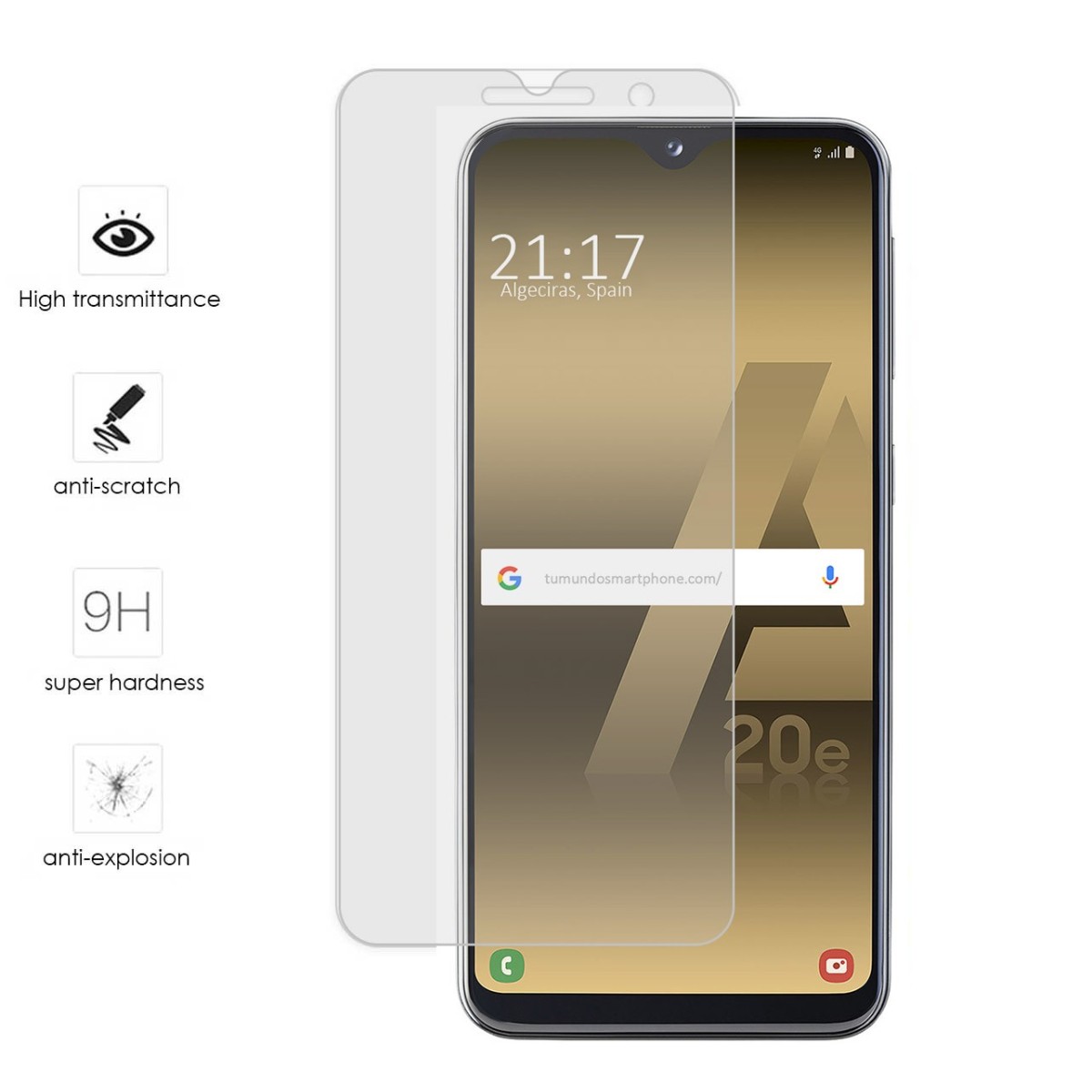 Tumundosmartphone Protector Cristal Templado para Samsung Galaxy A20e 5.8 Vidrio