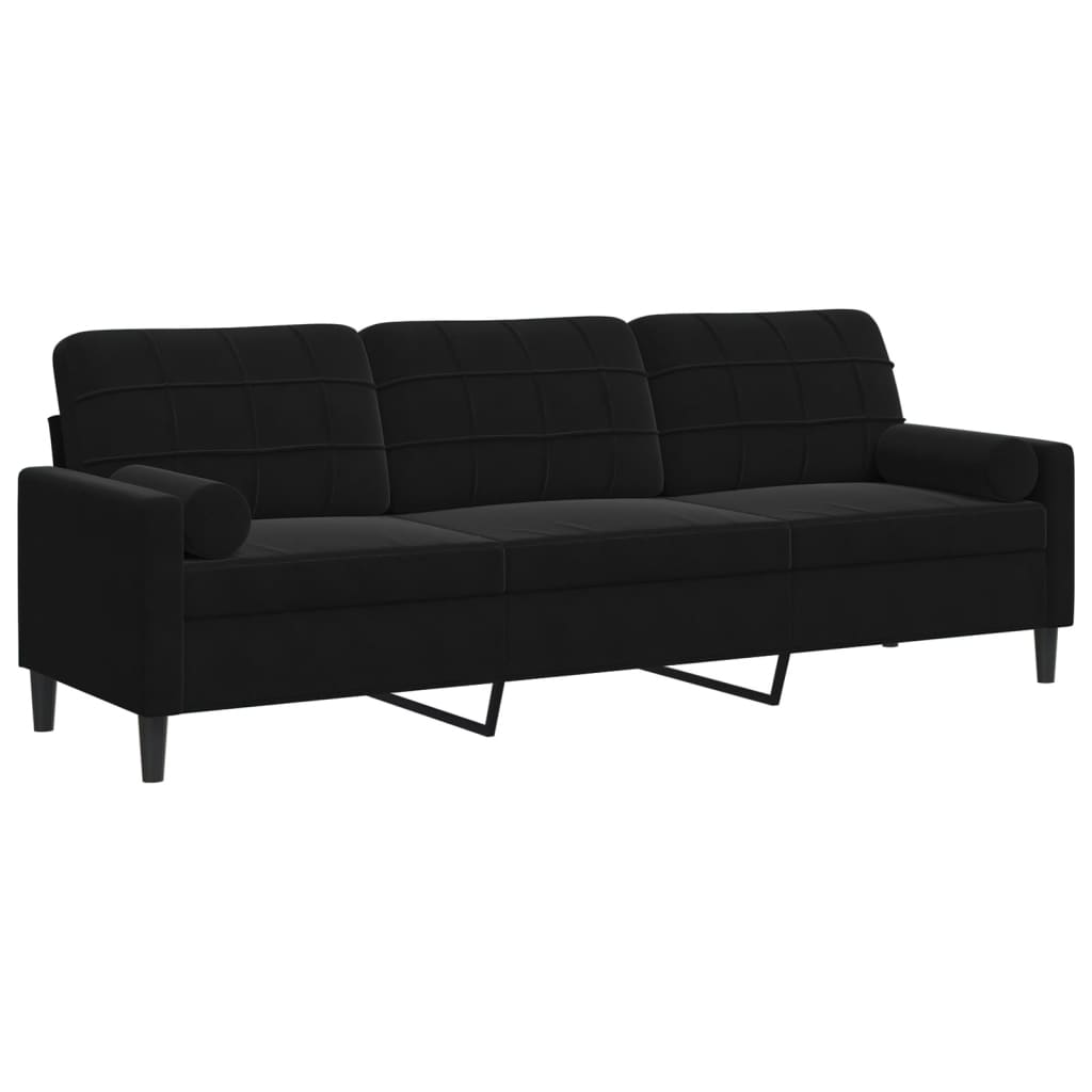 vidaXL Sofá de 3 plazas con cojines terciopelo negro 210 cm