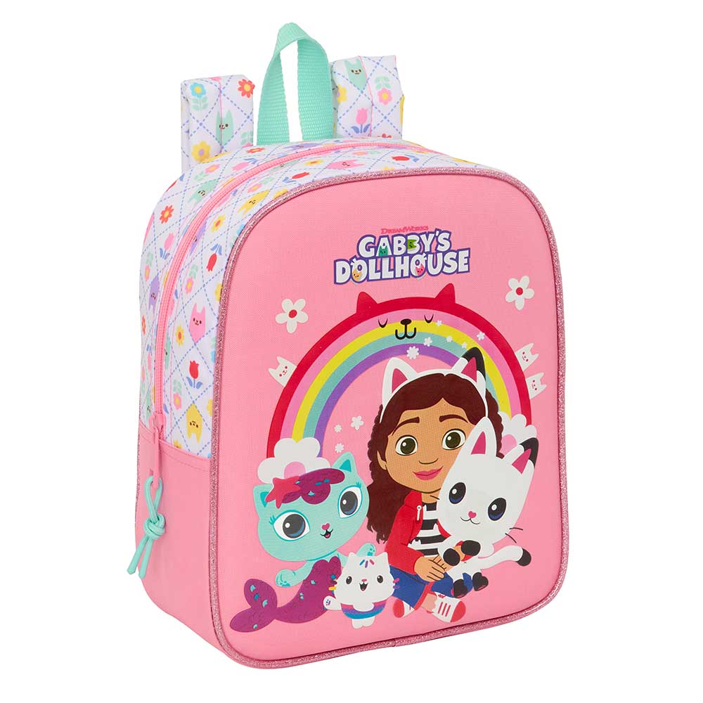 SAFTA | Mochila Escolar Junior Gabby’s Dollhouse Adaptable a Carro (Sin Carro) Ergonómica y Acolchada, Con Ruedas Extraíbles o Sistema de Sujeción, Compartimento con Cremallera, Hombreras Ergonómicas