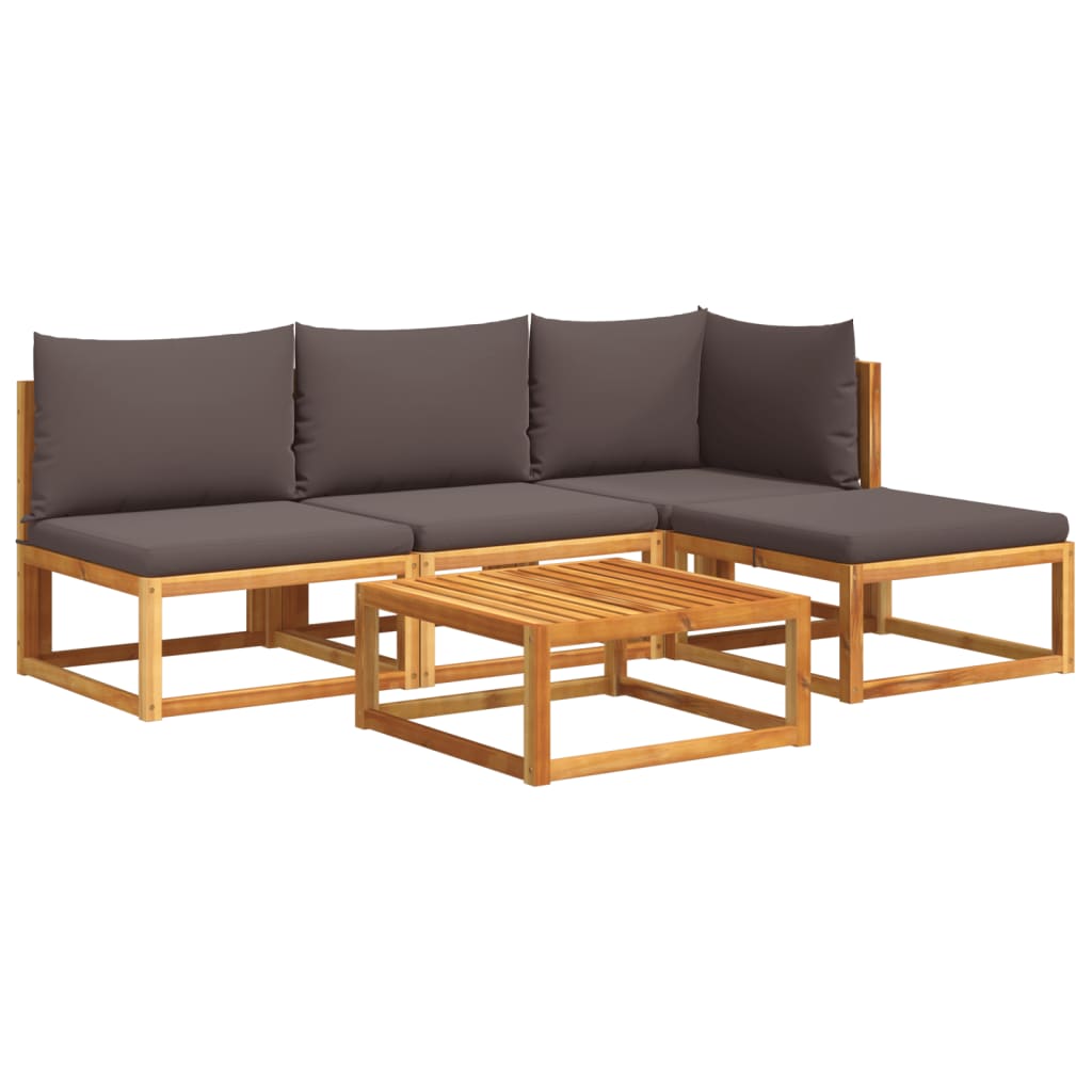 vidaXL Conjunto de sofá de jardín de 5 piezas con cojines de madera de acacia y cuerda