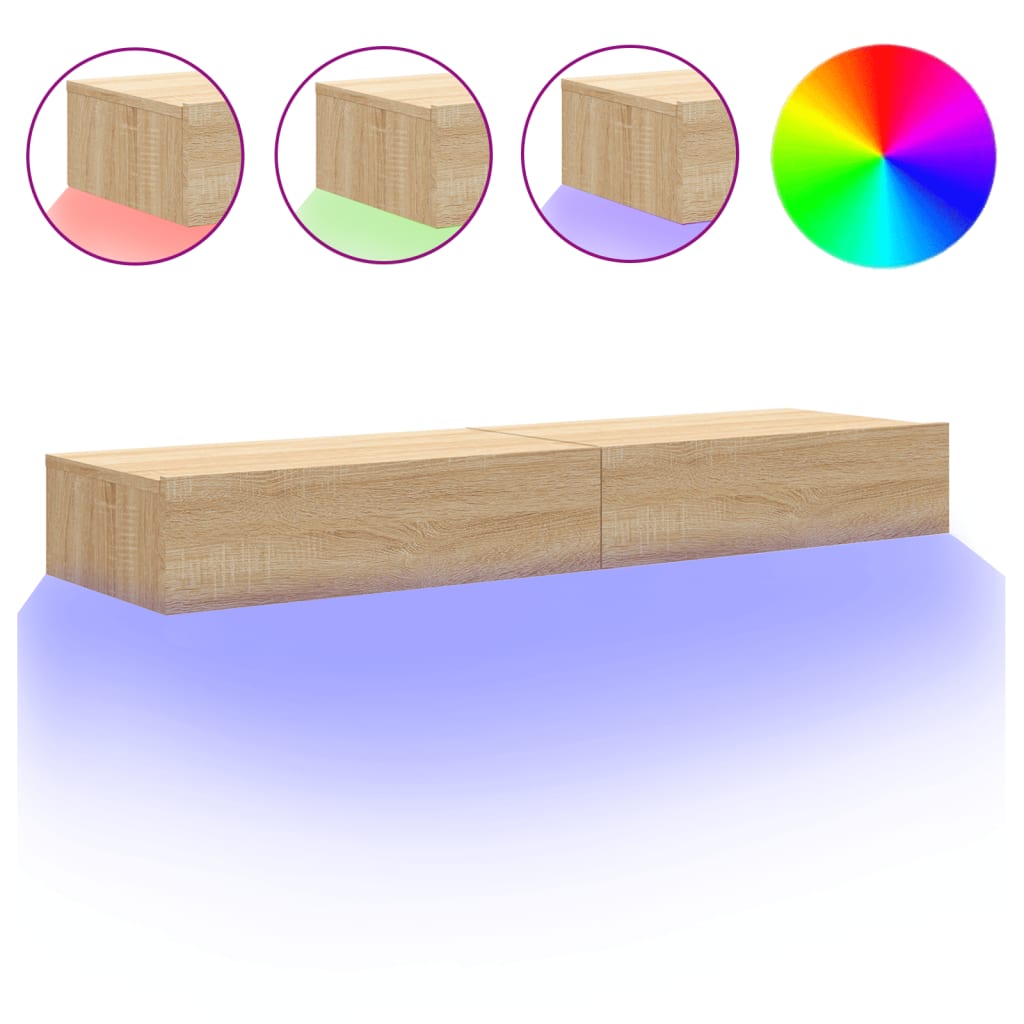 vidaXL Muebles de TV con luces LED 2 uds 60x35x15,5 cm, Mueble de Salon, Mueble TV, Mueble TV salon, Mesa de TV, Mueble tele