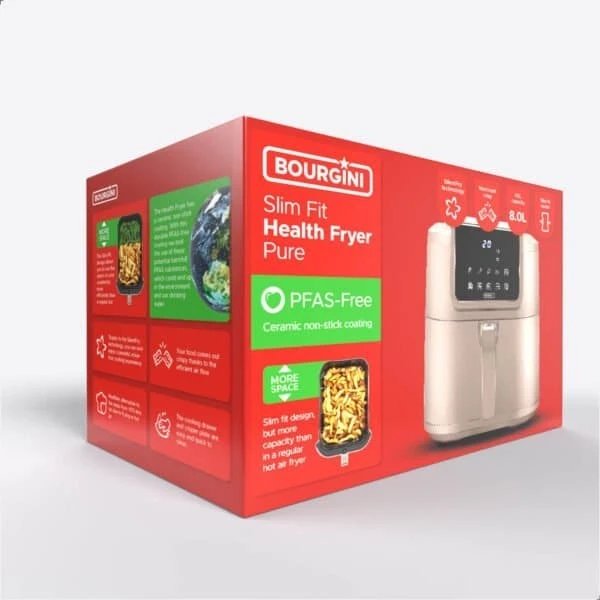 Bourgini - Freidora por aire BOURGINI 184177 de 8 L y 1700 W con revestimiento cerámico ECO libre de PFAS para freír sin aceite y fácil limpieza