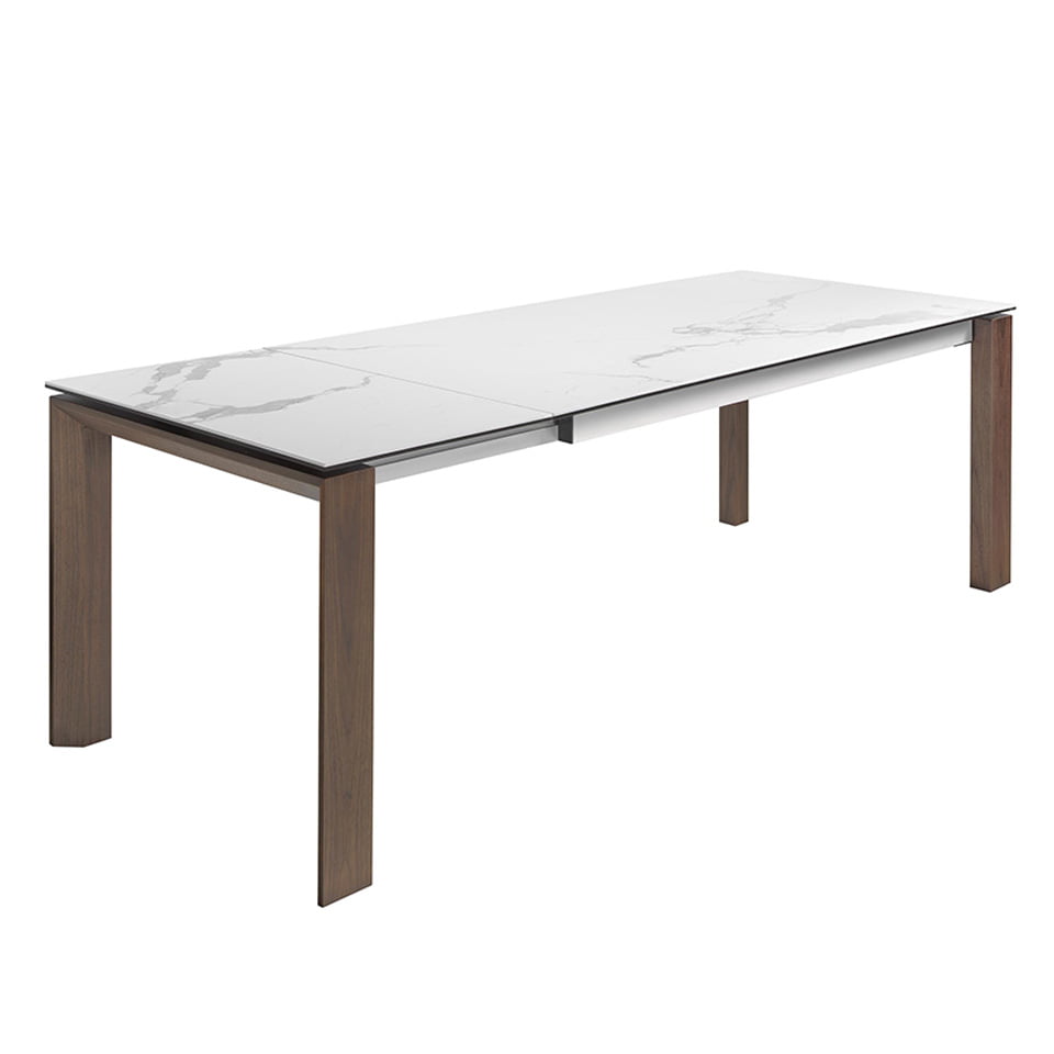 ANGEL CERDÁ 1095C Mesa comedor extensible mármol blanco , Nogal , Mármol Porcelánico , 180/235 x 90 x 75 cm.