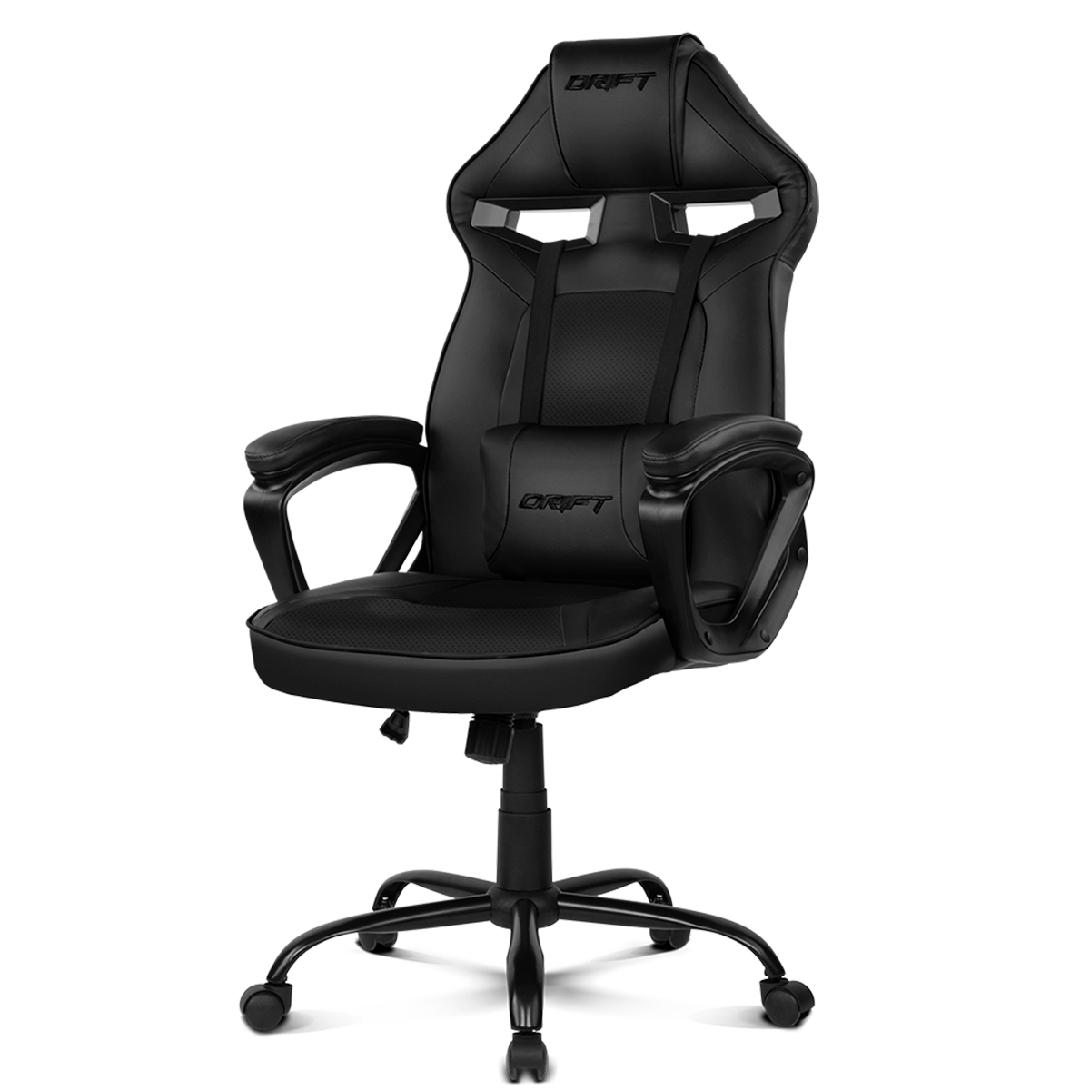 DRIFT DR50B- Silla Gaming Profesional, Polipiel, Reposabrazos acolchados, piston clase 4, asiento basculante, altura regulable, cojín lumbar, color Negro