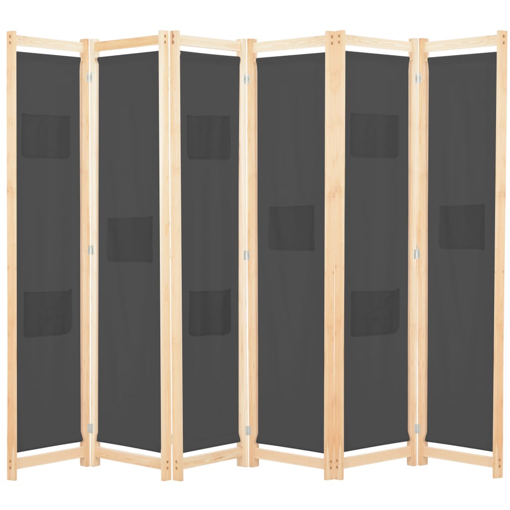 vidaXL Biombo divisor de 6 paneles de tela gris 240x170x4 cm
