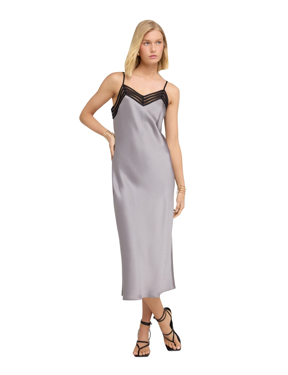 Motivi - Vestido largo de satén con borde de tul