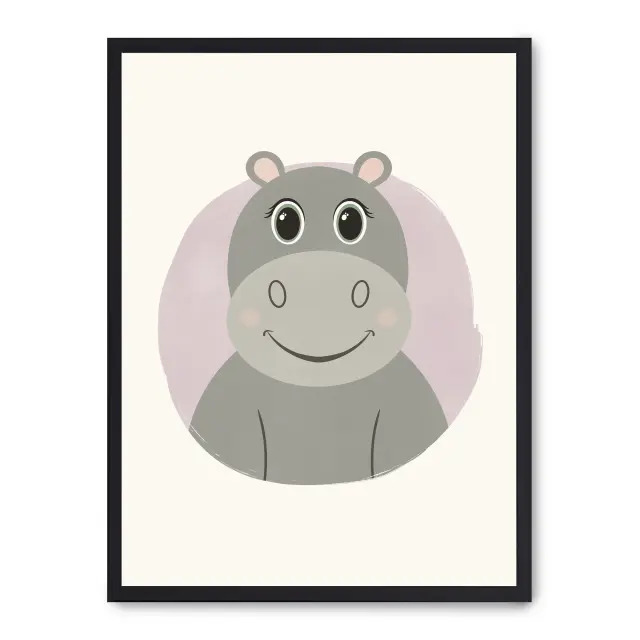 Cuadro hippo ii 30x40cm, Póster impreso en papel de primera calidad de 180gr, montado sobre marco de madera MDF acabado en negro., Infantil - Bebé