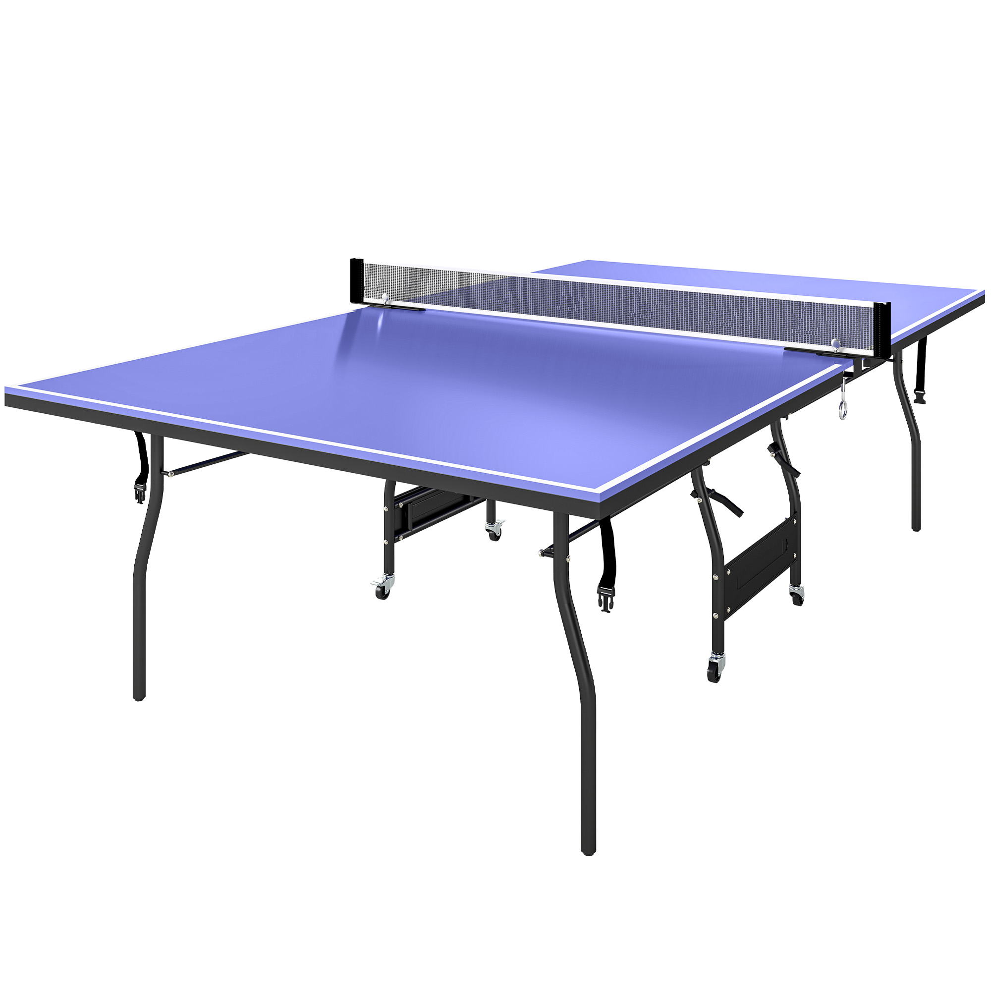 SPORTNOW Mesa de Ping-Pong Plegable Mesa de Tenis Profesional Tamaño Estándar con 4 Ruedas Red 2 Paletas y 3 Pelotas para Interior 274x152,5x76 cm Azul