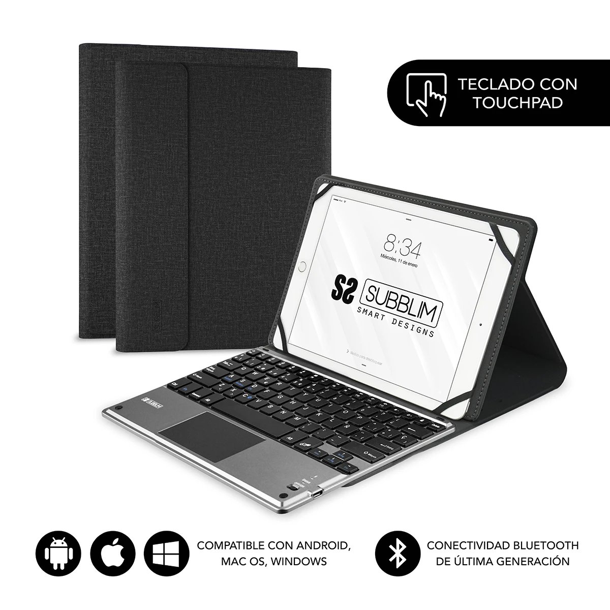 Teclado SUBBLIM SUB-KT2-BTP001 | Tablets de 9.6 a 10.8 pulgadas; compatible con Windows, Android, iOS y macOS, Bluetooth