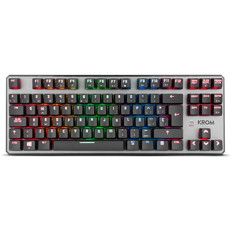 Krom Kernel TKL Compact RGB Mechanical Gaming Keyboard with 87 keys, Outemu Red switches, customizable LED lighting, and anti-ghosting feature, perfect for an enhanced gaming experience and efficient desktop space usage.