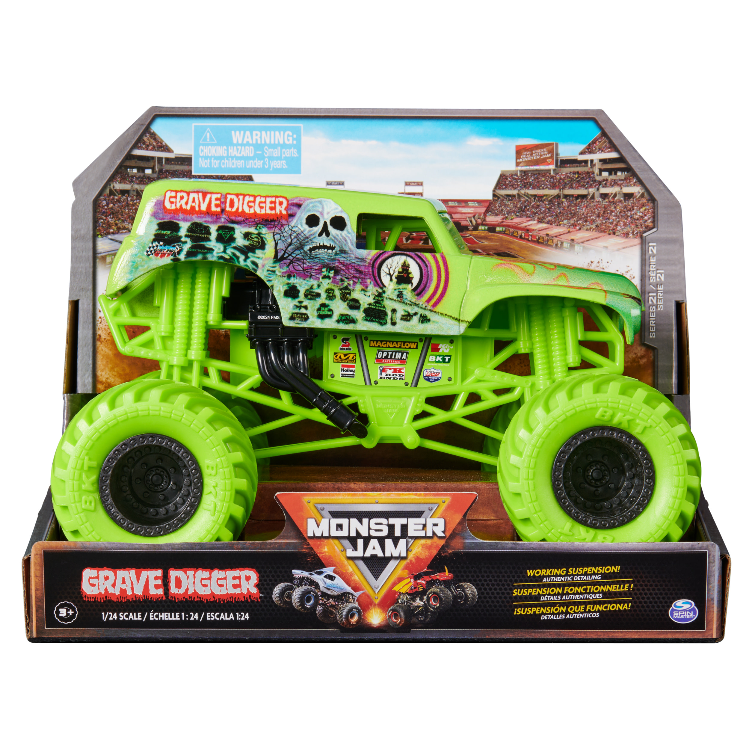 SPIN MASTER - Monster Jam - Monster Truck Grave Digger Oficial - Coches de Juguetes de Metal Escala 1:24-6069137 - Coches para Niños - Juguetes Niños 3 Años +