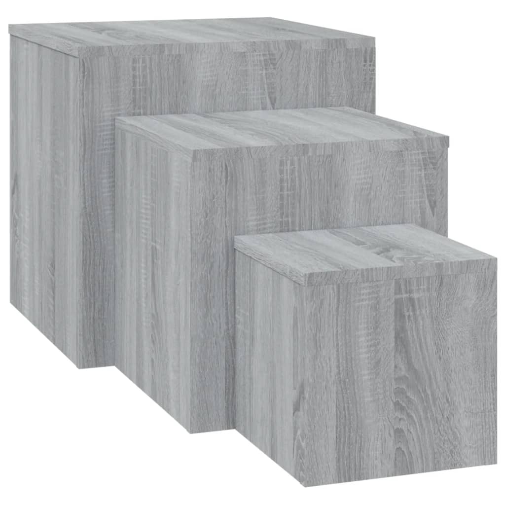 Vidaxl Mesitas Auxiliares 3 Piezas Madera Contrachapada - Blanco, Negro, Gris Hormigón