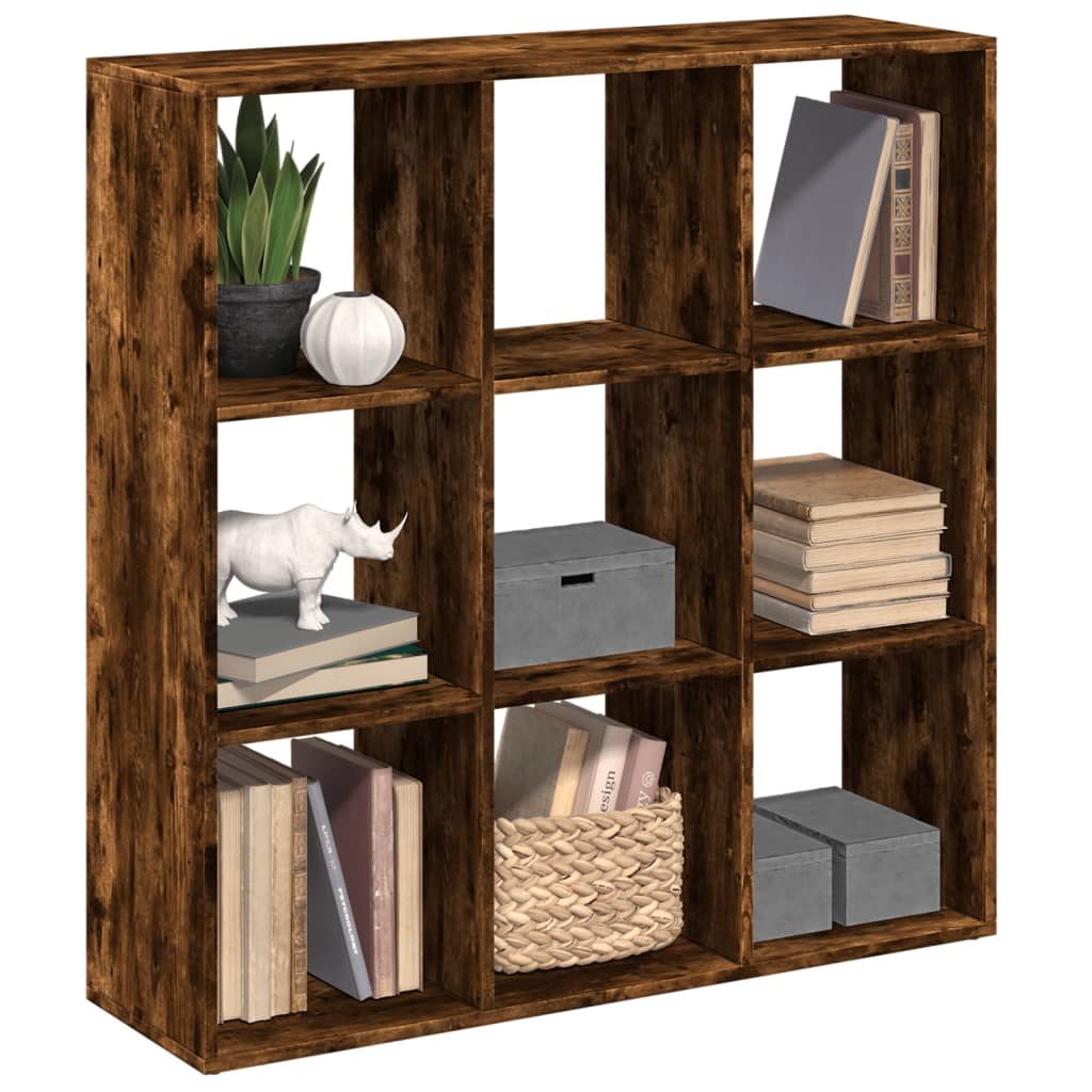 vidaXL Librería divisor madera ingeniería 102x29x103,5 cm en color Gris sonoma/Madera antigua/Roble ahumado y más
