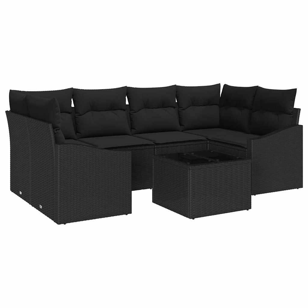 vidaXL Juego de Sofá con cojín 7 pcs Negro ratán sintético