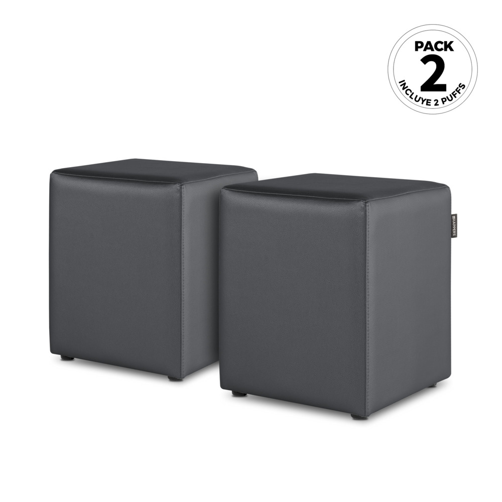 Puff Cubo Polipiel Gris HAPPERS - Cómodo, ligero y resistente. Make it Happers®
