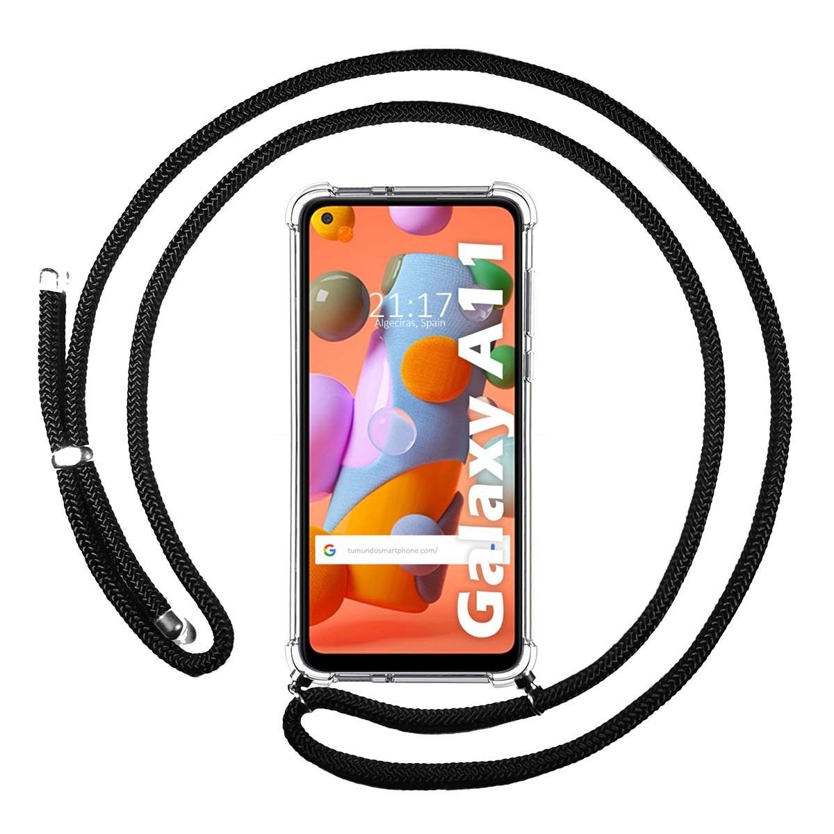Tumundosmartphone Funda Colgante Transparente para Samsung Galaxy A11 / M11 con Cordon Negro