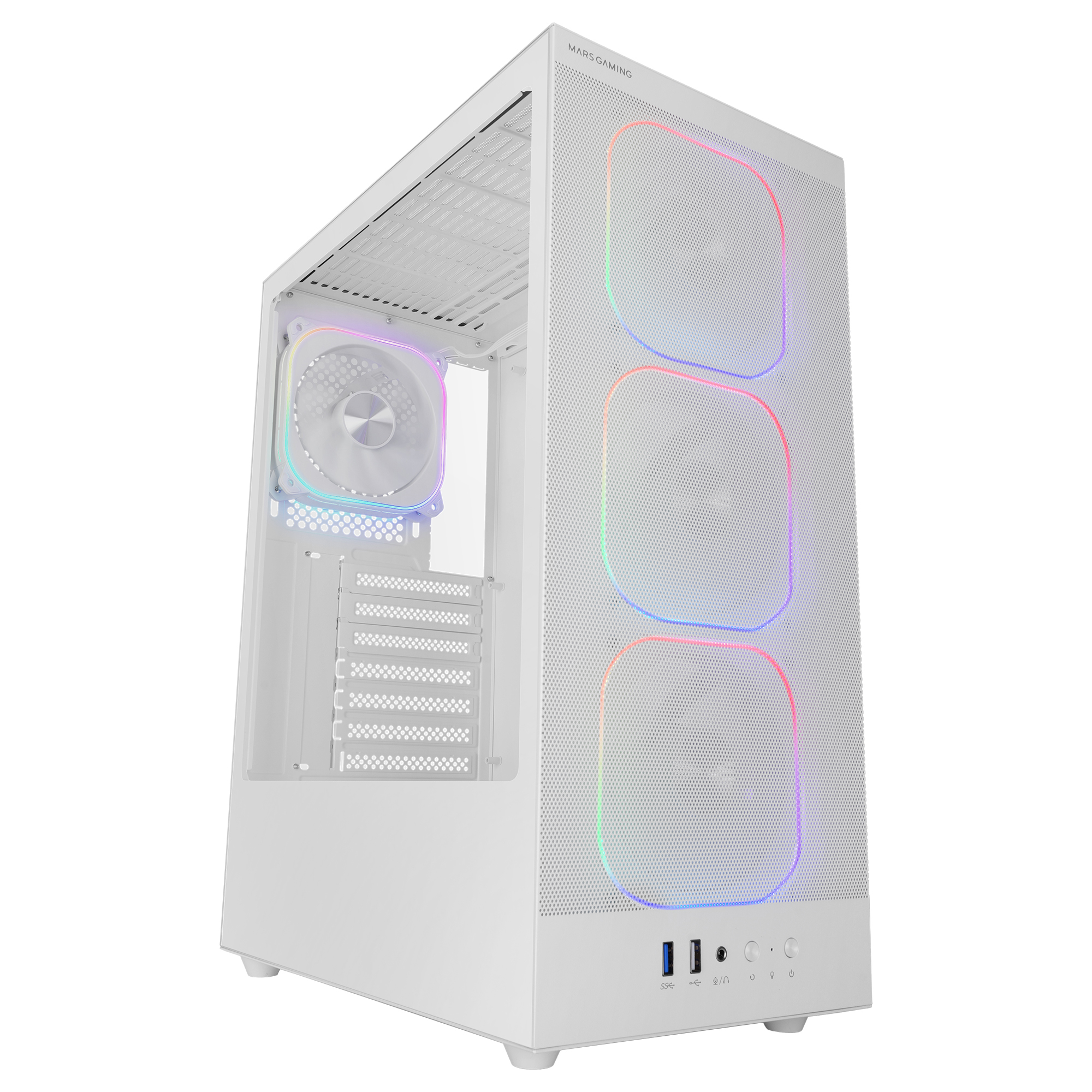 Mars Gaming MC-NEBULA Caja Gaming ATX, 4 Ventiladores Line-Glow ARGB 120 mm, Frontal Mesh Metálico de Microperforación, CableHatch, Lateral de Cristal Templado, Torre ATX Negro o Blanco