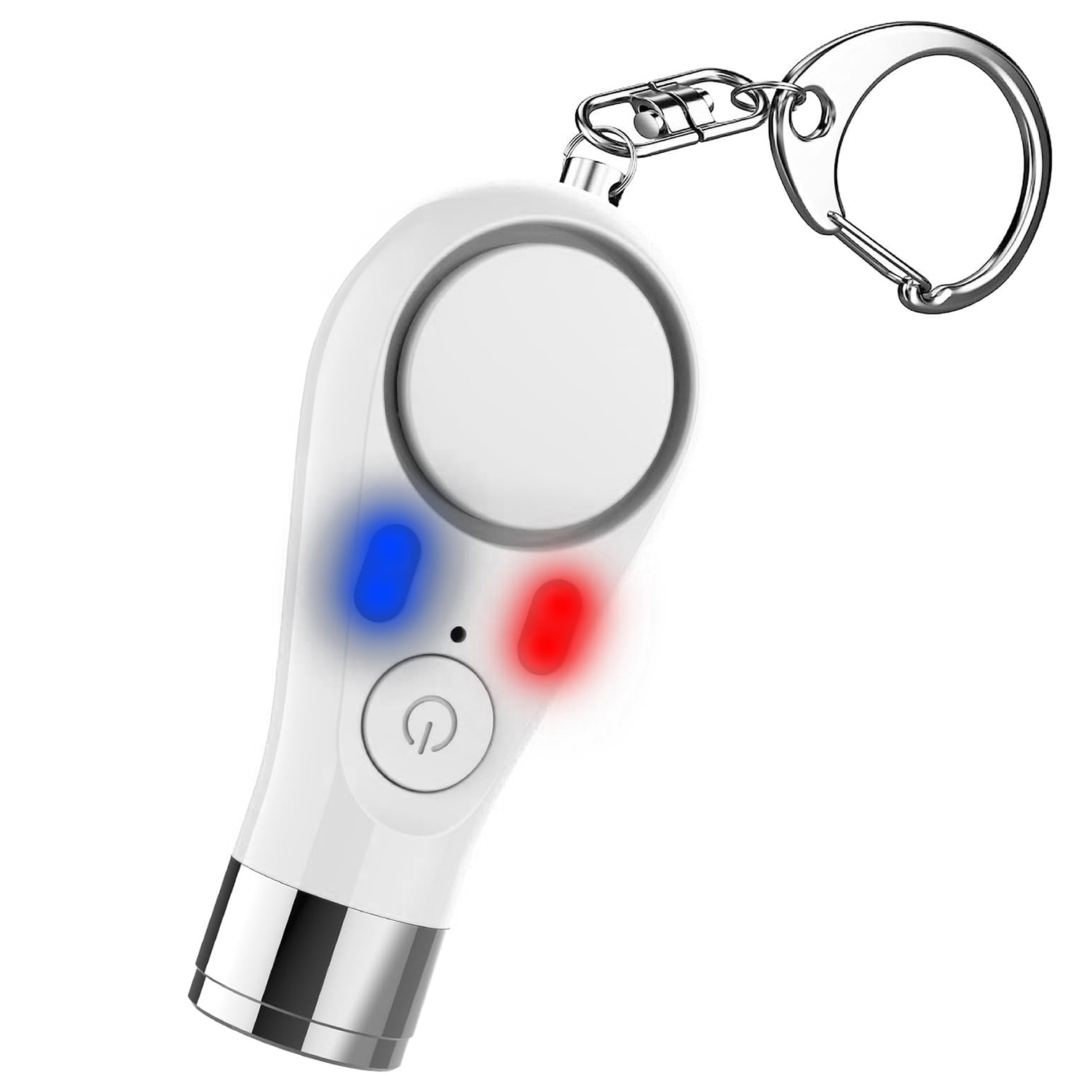 DAM Alarma SOS personal con luz LED brillante, señal roja/azul y sonido de 125–135 dB. Batería recargable.