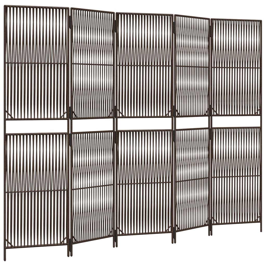 vidaXL Biombo de 5 paneles ratán sintético marrón